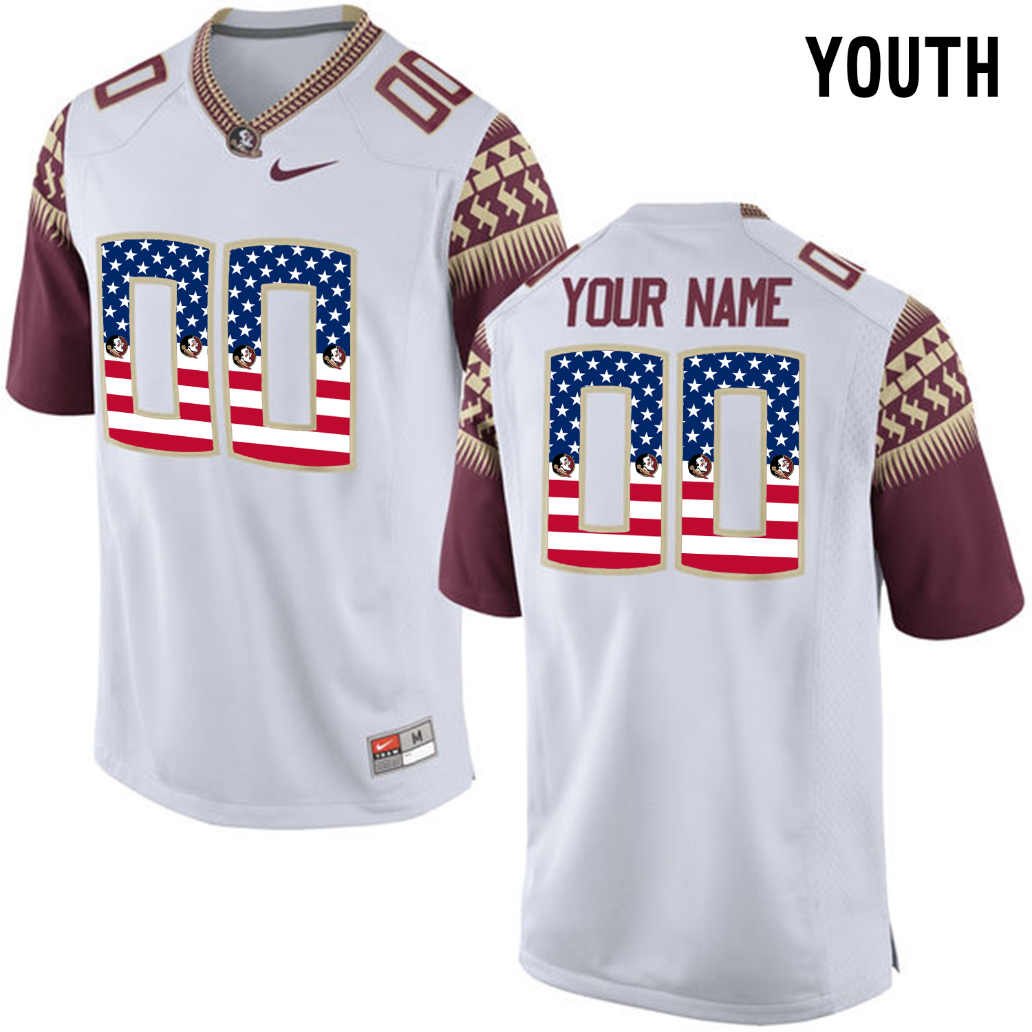US Flag Fashion Youth Florida State Seminoles Customized College Football Limited Jersey  White
